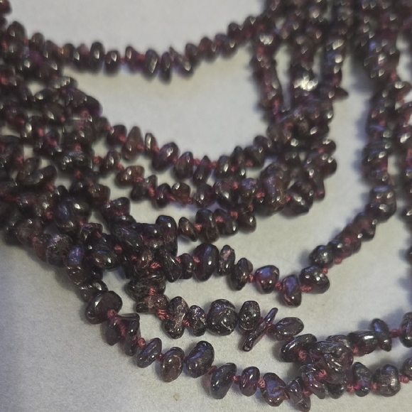 Multi-Strand Garnet Chip Necklace - Deep Red Hand Knotted - Picture 2 of 4
